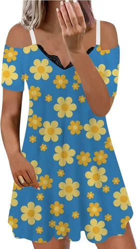HUANKD Women's Fitted Dress Dress Casual Print Slip Skirt Sundress Flowy Dresses