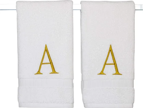 Miniatura 235 de Toalla de mano con inicial beige para baño, toalla bordada decorativa de calidad de hotel de lujo con monograma para tocador, spa, certificado