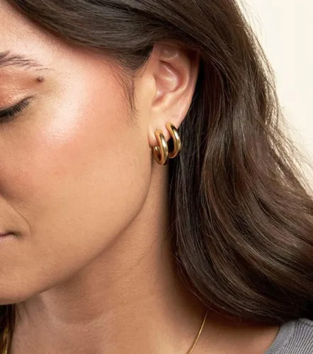 Miniatura 3 de Juego de aretes de aro chapados en oro real de 14 quilates, hipoalergénicos, gruesos y gruesos, joyería gruesa para múltiples piercings, regalo