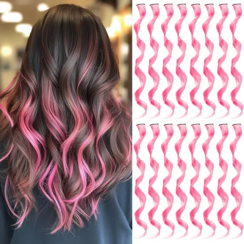 Miniatura 22 de 16 extensiones de cabello sintético rizado y ondulado con clip, para niñas y mujeres, coloridos resaltados para fiestas, cosplay, festival, regalo