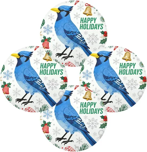 Miniatura 2 de Merry Christmas Robin Round Placement placemats and Coasters for Dining Table Set of 4 15x15 in mantelitos individuales para mesa