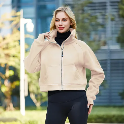 Miniatura 5 de Sudadera corta con media cremallera para mujer, sudadera con capucha de forro polar, sudadera con capucha de un cuarto para primavera y otoño, ropa
