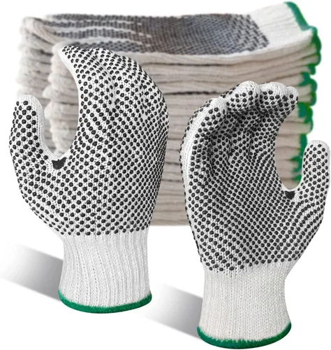 Miniatura 14 de GSAFEME Guantes de trabajo de seguridad, 12 pares de algodón con puntos de agarre antideslizantes para construcción, levantamiento de almacén, Con