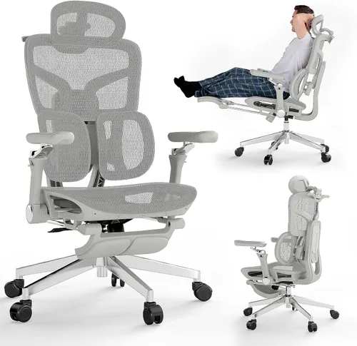 Miniatura 10 de MOJAY Silla de oficina ergonómica con reposapiés, silla de escritorio grande y alta con soporte lumbar, silla de escritorio de respaldo alto