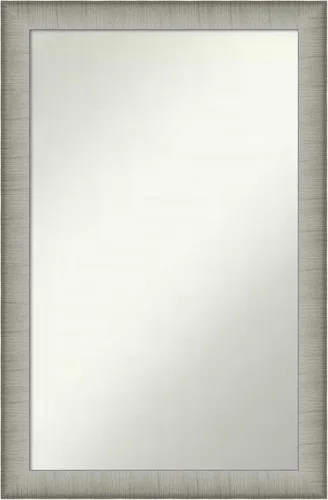 Miniatura 438 de Amanti Art Espejo de baño plateado para sobre fregadero, 25 x 25 pulgadas, espejo de tocador cuadrado estrecho de níquel cepillado, marco de madera