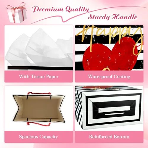 Miniatura 7 de FaCraft Bolsas grandes de regalo para el día de San Valentín con asas para novio y niños, bolsa de regalo de corazón para aniversario, bodas