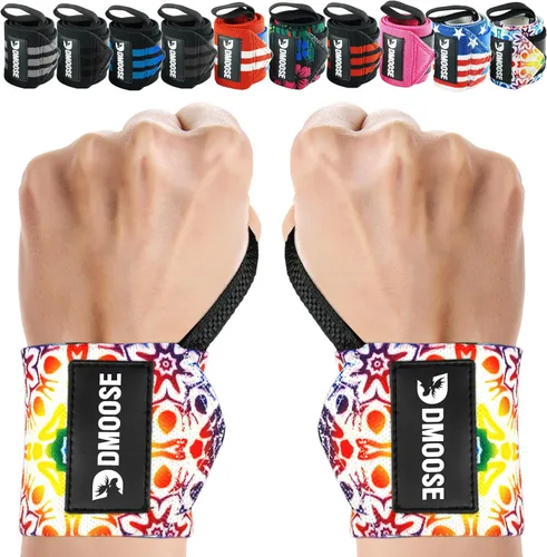 Miniatura 10 de DMoose Fitness Muñequeras para levantamiento de pesas de 18 pulgadas – Envoltura de gimnasio resistente con lazo para el pulgar para apoyo y alivio
