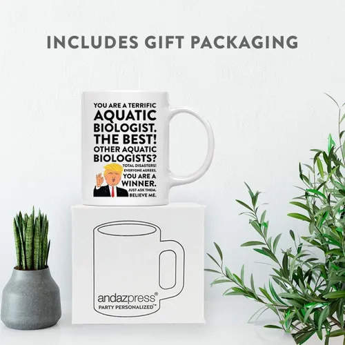 Miniatura 4 de Andaz Press Round 11 oz taza de té de cerámica para café divertido presidente Donald Trump regalo de Navidad, You are a Terrific Aquatic Biologist