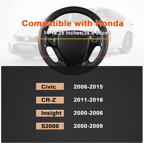 Miniatura 3 de GIANT PANDA Funda de volante para Honda Civic (2006-2015), CR-Z, Insight, S2000 (línea negra y roja, tamaño pequeño)