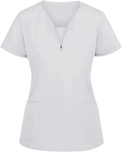 Ropa quirúrgica estampada para mujer, cuello en V, manga corta, ropa de trabajo, color sólido, divertida, uniforme de vacaciones, con bolsillos