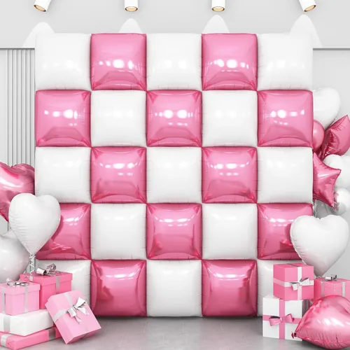Miniatura 16 de Globos de aluminio cuadrados rojos, azules y plateados, kit de 25 globos de doble cara para fondo, túnel de helio, arco, guirnalda para el 4 de Rojo