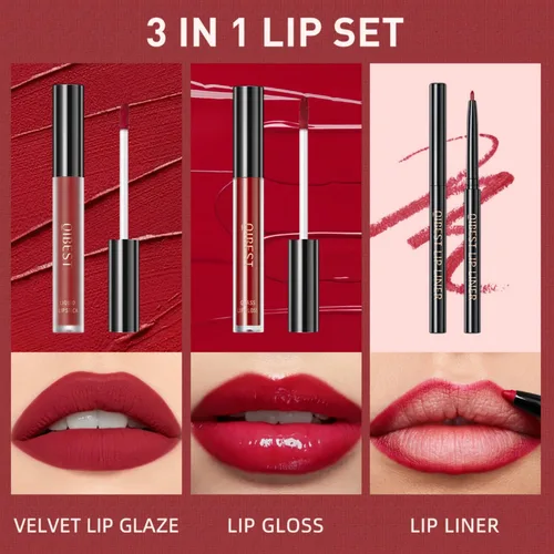 Miniatura 4 de Kit de labios todo en uno, 3 en 1, delineador de labios suave y lápiz labial con lápiz labial líquido de terciopelo mate, brillo labial hidratante