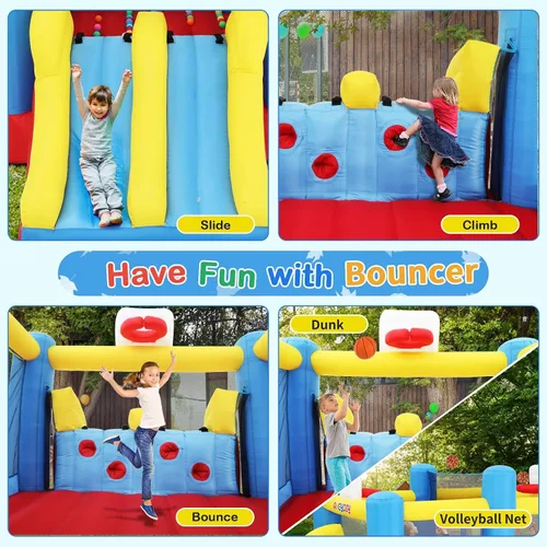 Miniatura 6 de AKEYDIY Casa inflable para rebotar, casa inflable para interiores y exteriores con soplador para niños, juego de pelota deportiva con doble tobogán