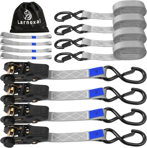 Miniatura 10 de Paquete de 4 correas de trinquete, resistencia a la rotura de 1.826 libras, 1 pulgada x 15 pies, correas de amarre de trinquete de servicio mediano