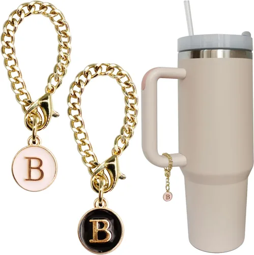 Accesorios de dije de letra para vaso Stanley, 2 unidades, identificación con inicial de nombre, personalizable, para vaso Stanley