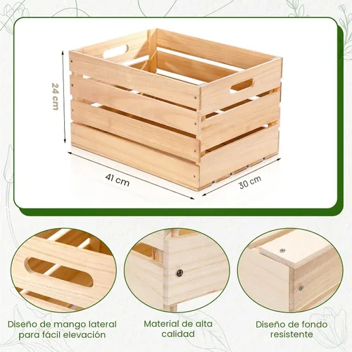 Miniatura 2 de Weysat Paquete de 3 cajas grandes de madera para almacenamiento, 16 x 12 x 9.5 pulgadas, cajas de madera sin ensamblar con asa, caja decorativa