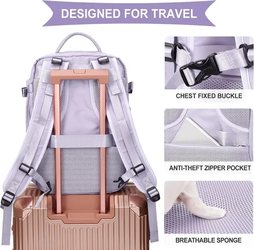 Miniatura 7 de coowoz Mochila de viaje grande para mujeres y hombres,Mochila de transporte,Mochila de senderismo impermeable para deportes al aire libre, Púrpura