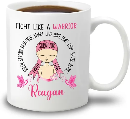 Miniatura 20 de Taza de café de concientización sobre el cáncer de mama con nombre personalizado, taza de café de 11 onzas, taza de té de cerámica blanca