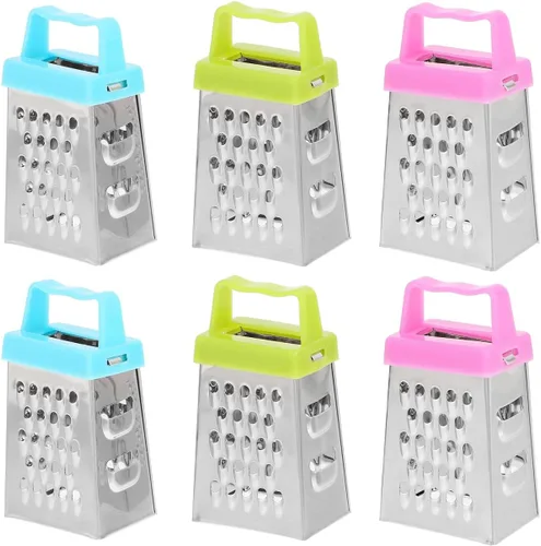Kichvoe Juego de 6 mini ralladores de queso, de acero inoxidable, 4 en 1, para ajo, jengibre, verduras, mango ergonómico, apto para lavavajillas,