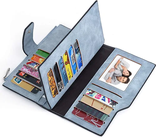 Miniatura 11 de UTO Cartera de pulsera para mujer desmontable para chequera, tarjeta, billetes, teléfono, organizador grande, 1085 azul, Grande, Moderno