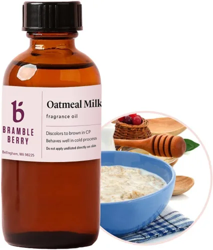 Bramble Berry Aceite de Fragancia de Avena, Leche y Miel 2 oz | Aroma Cálido y Dulce para Hacer Jabón, Hacer Velas, Loción y Bombas de Baño | Seguro