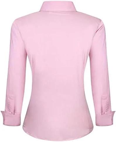 Miniatura 2 de Esabel.C Camisas de manga larga con botones para mujer, ajuste regular, blusa de trabajo elástica
