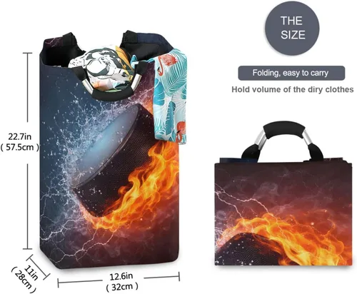 Miniatura 5 de senya Cesta de almacenamiento grande con asas, organizador plegable para ropa de guardería, juguetes, disco de hockey en fuego y agua Hockey 2