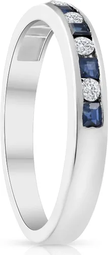 Miniatura 2 de Anillo de oro blanco de 14 quilates con zafiro y diamantes de talla princesa de 12 ct