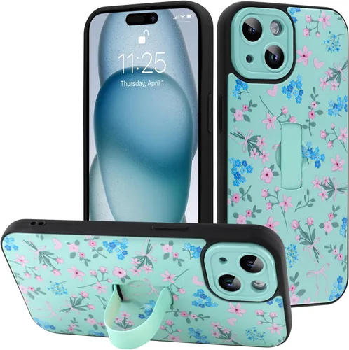 Miniatura 39 de Funda diseñada para iPhone 17 Pro Max con soporte plegable y correa para dedos, bonito patrón de lazo de corazón de flor rosa para mujeres y niñas