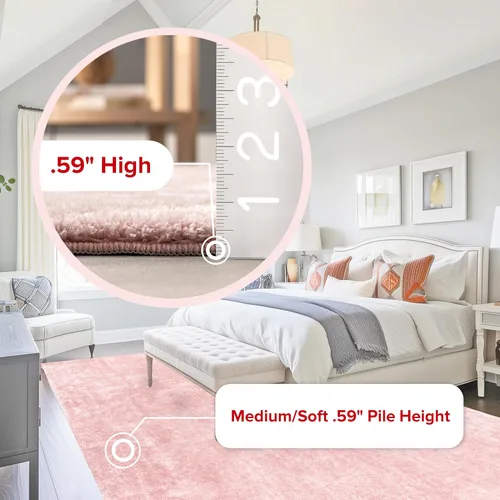 Miniatura 3 de nuLOOM Alfombra de Área de Felpa Acogedora de 5 x 8 pies, Lavable a Máquina, Antideslizante, Alfombra Shag Suave y Esponjosa para Sala de Estar, Rosa