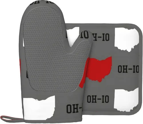 Miniatura 2 de Ohio State - Juego de manoplas de horno y soportes para ollas, resistentes al calor, antideslizantes, de silicona, con guantes de horno y Gris