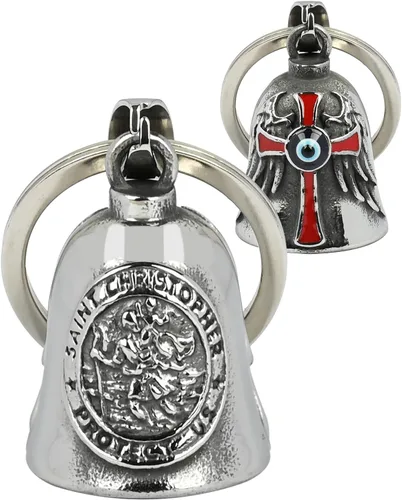 Campanas Gremlin para motocicletas: Cross Angel con llavero de campana de motocicleta de San Cristóbal con llavero | Campana accesorio de