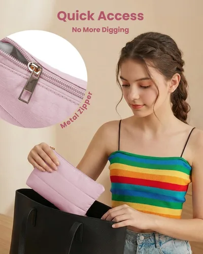 Miniatura 4 de Wandering Nature Bolsa de maquillaje pequeña, paquete de 2 bolsas de cosméticos para bolso, bolsa de maquillaje acolchada acolchada, bonita bolsa