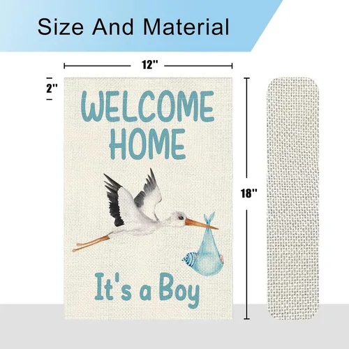 Miniatura 6 de DLZDN Bandera de jardín de bienvenida a casa para bebé, baby shower, bandera de jardín de 12 x 18 pulgadas, bandera de arpillera de doble cara