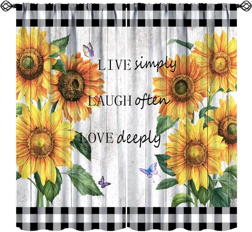 Miniatura 13 de Cortinas opacas con diseño de girasol, rústico, con diseño de girasol, mariposa, verde, amarillo, negro, para niñas, mujeres, dormitorio, sala
