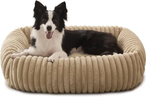Miniatura 15 de FURTIME Cama para perros de tamaño mediano, cama ortopédica lavable para mascotas con funda extraíble, rectangular, suave, relajante, para Beige