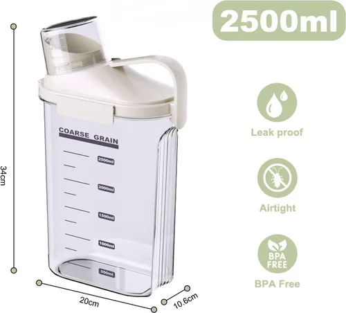 Miniatura 2 de LANGMINGDE 1 recipiente de almacenamiento de cereales, contenedor hermético de arroz de 2.5 L/85 onzas, contenedor de almacenamiento hermético