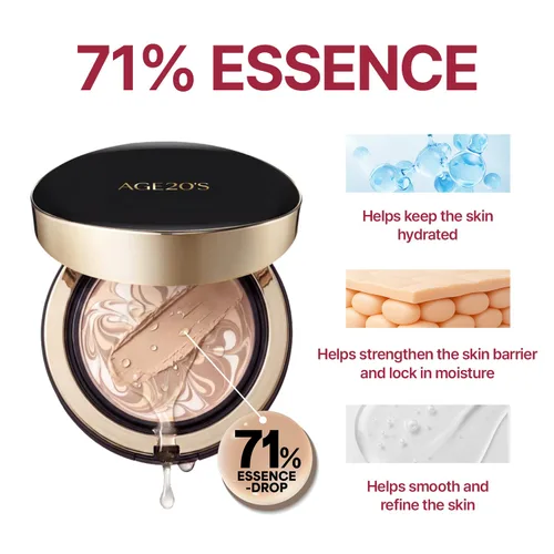 Miniatura 4 de [Tamaño mini] AGE20'S Signature Essence Pact 13C Base de cojín coreana vegana Paquete de 1 Base crema, acabado húmedo y brillante, cobertura