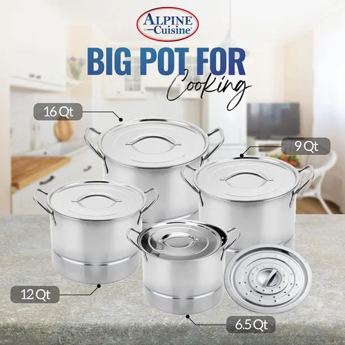 Miniatura 3 de Alpine Cuisine Juego de olla y vaporera de acero inoxidable de 12 piezas, ollas grandes con tapas para sopa, hervir, enlatar, cocinar al vapor