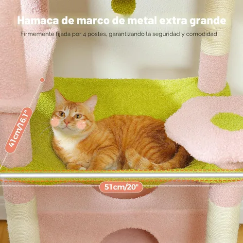 Miniatura 5 de PAWZ Road Árbol de flores para gatos, torre grande para gatos de 72 pulgadas con hamaca de marco de acero y 7 postes rascadores, árbol alto para Rosa