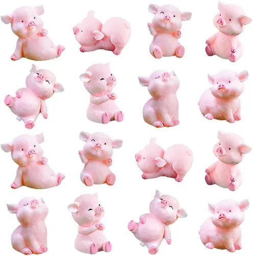 Figuras de cerdo en miniatura, 8 piezas de figuras de juguete de cerdito rosa, decoración de pasteles para decoración de hadas jardín, coche,