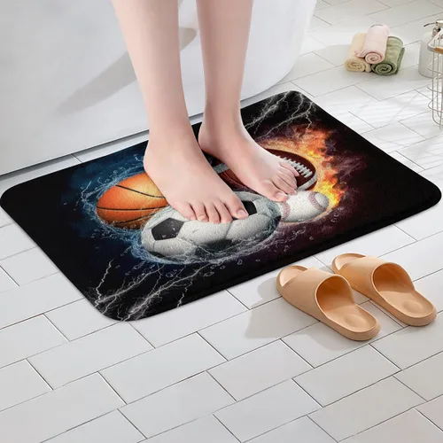 Miniatura 2 de Erosebridal Alfombras deportivas de baño para niños de 16 x 24 pulgadas, tapete de baño de béisbol y fútbol, para niños, adolescentes, baloncesto