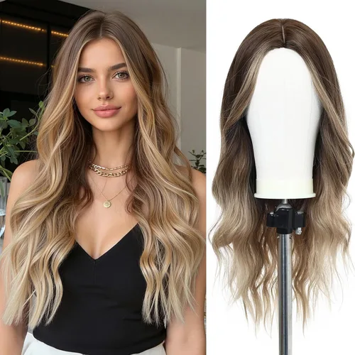Miniatura 31 de Esmee Pelucas largas de color castaño rojizo ombré para mujer, peluca de cabello sintético ondulado y rizado natural para uso diario, fiestas