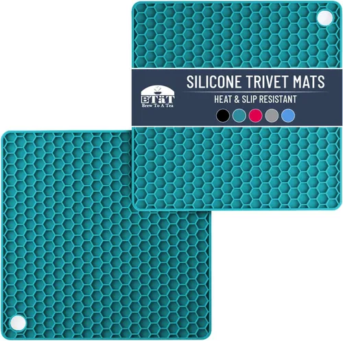 Miniatura 12 de BTaT - Salvamanteles de silicona, paquete de 2 salvamanteles redondos de silicona negros para ollas calientes, sartenes y platos