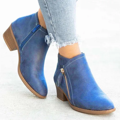 Miniatura 7 de Botas para mujer, botines de tobillo 2022, a la moda, de otoño, con cremallera lateral, punta puntiaguda, bloque grueso, tacón medio, liso, casual