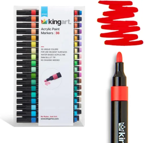 KINGART Marcadores de pintura acrílica, 36 colores, punta de 0.079 in, tinta a base de agua