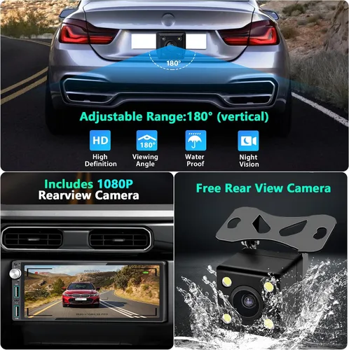Miniatura 6 de Estéreo de coche de un solo DIN con Apple Carplay Android Auto, pantalla táctil IPS de 6.9 pulgadas, receptores de audio para automóvil de 1 DIN