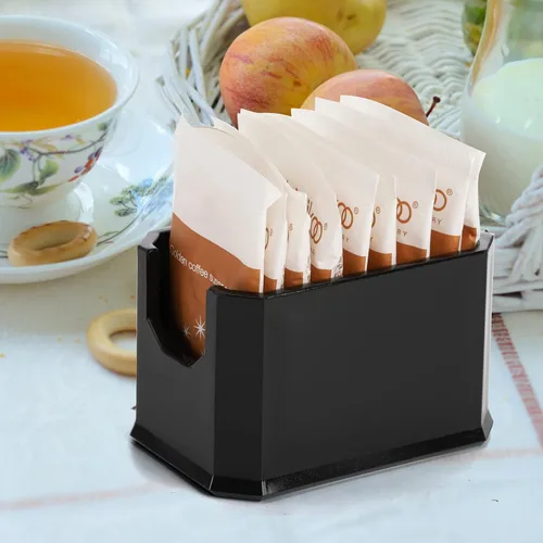 Miniatura 5 de Dicunoy Juego de 8 soportes para paquetes de azúcar, organizador de plástico negro para restaurante, bolsa de azúcar, paquetes de edulcorantes, caja