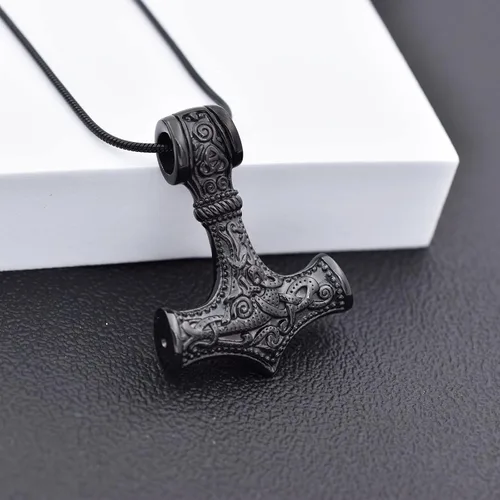 Miniatura 8 de Collar de urna de talismán de martillo de Thor vikingo nórdico para cenizas, acero inoxidable para hombre, joyería de cremación vintage, amuleto