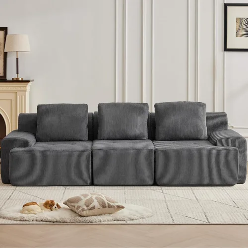 Miniatura 11 de Modular Sectional Sofa with Movable Ottoman, 1 Seat Deep Seat Couch with 1 Pillow, Comfy Cloud Sectional Sofa for Living Room, Bedroom and Apartment